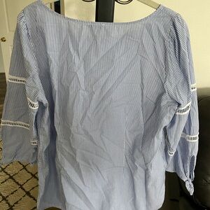 Talbots long sleeve with ties blue and white blouse size large